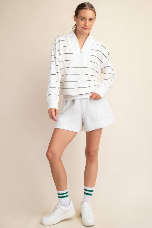 Stripe V-Neck Modal Blend Scuba Jacket/Sweatshirt Sweatshirt by Sunday Morning