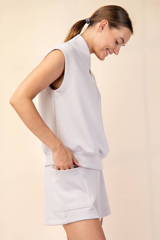 Mocha Cream L Sleeveless Scuba Luxe V-neck Sweater Top Sweatshirt by Sunday Morning