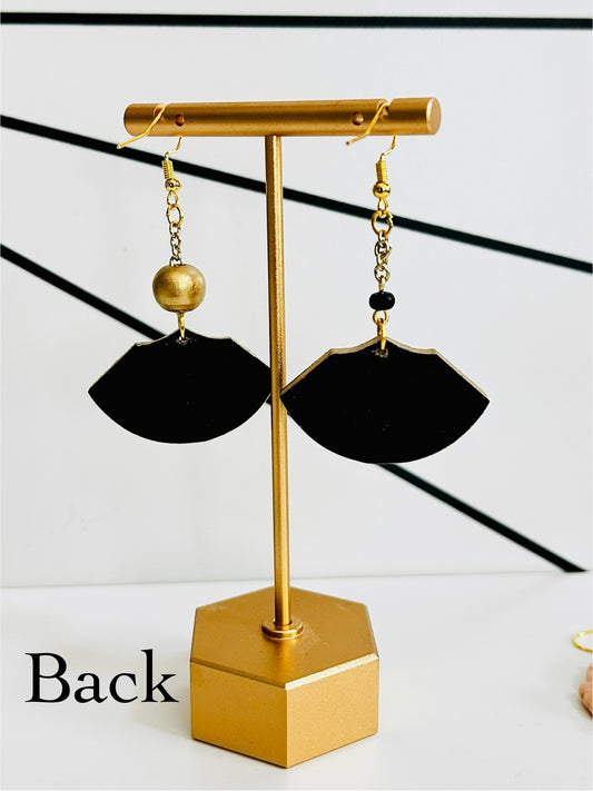 Daring Damask Detail Wood Earrings Earrings by Carl & Lyn back on gold earring stand