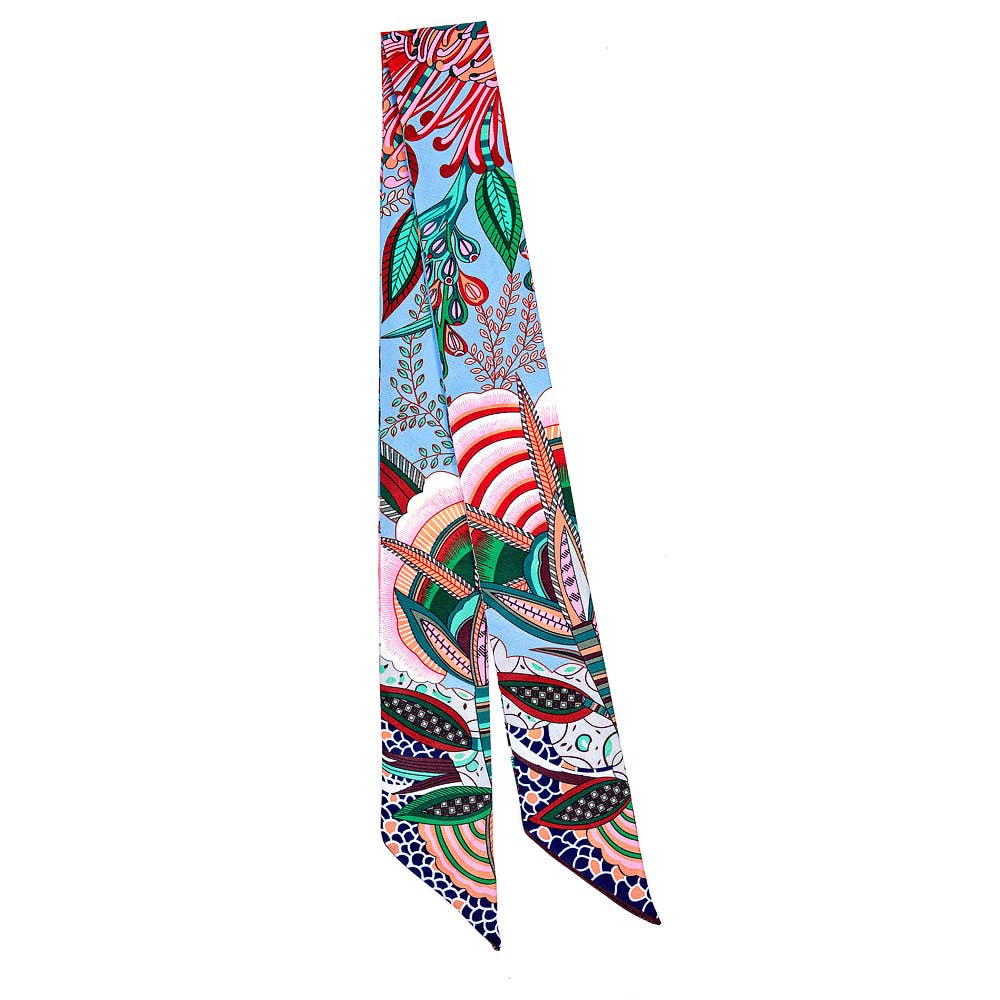 Botanical Mini Twilly Scarf Scarf by Fornash multicolor print front and back view folded at top