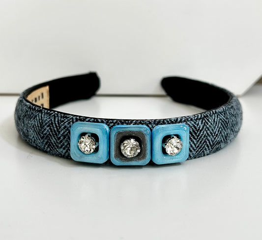 Lux Bluesy Relishia Headband Headband by Carl & Lyn top with three faux gem and blue square beads