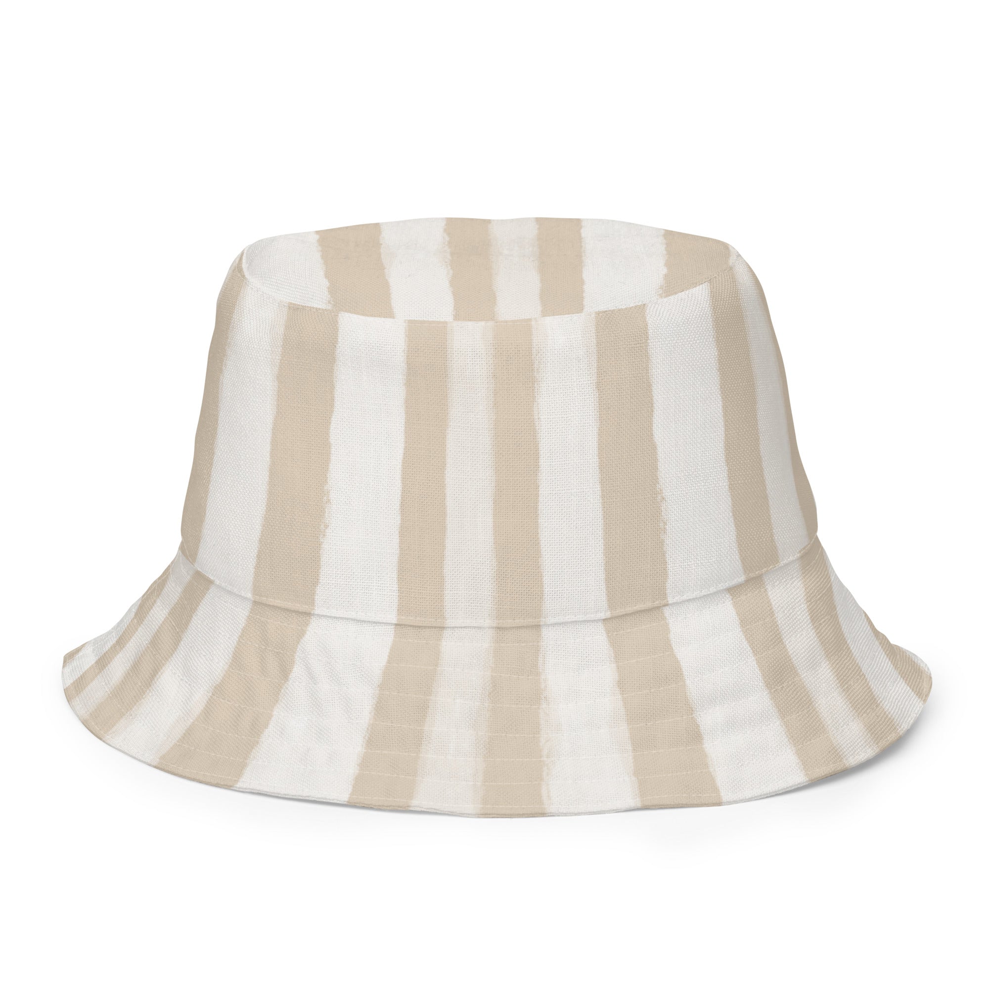 Outside Back of Striped bucket hat with tan and white stripes