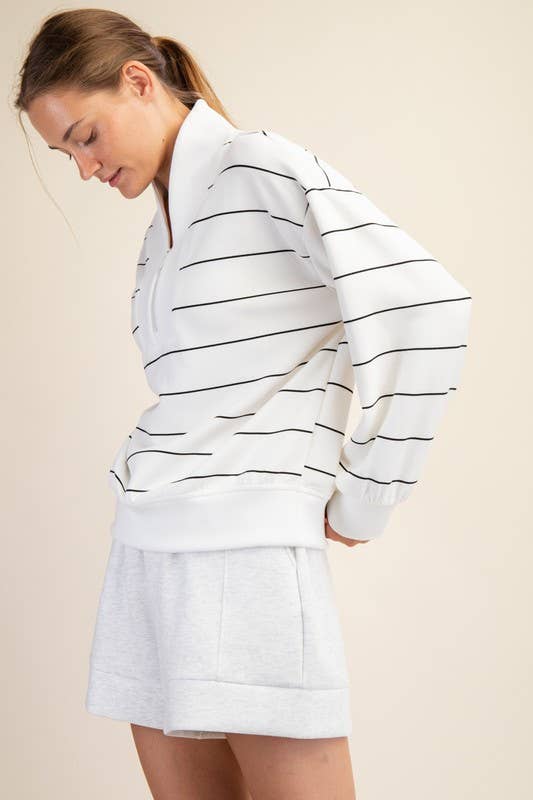 Stripe V-Neck Modal Blend Scuba Jacket/Sweatshirt Sweatshirt by Sunday Morning