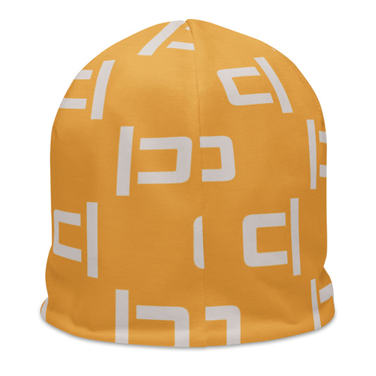 Muted Mustard C&L Staggered Large Logo Beanie by Carl & Lyn back