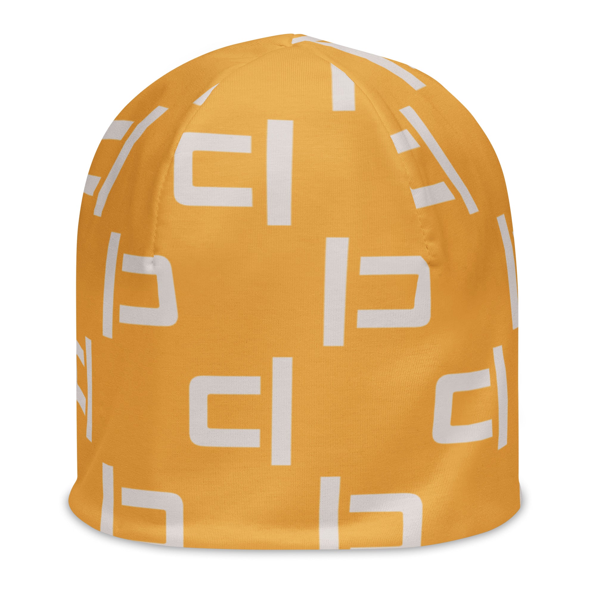 L Muted Mustard C&L Staggered Large Logo Beanie by Carl & Lyn front