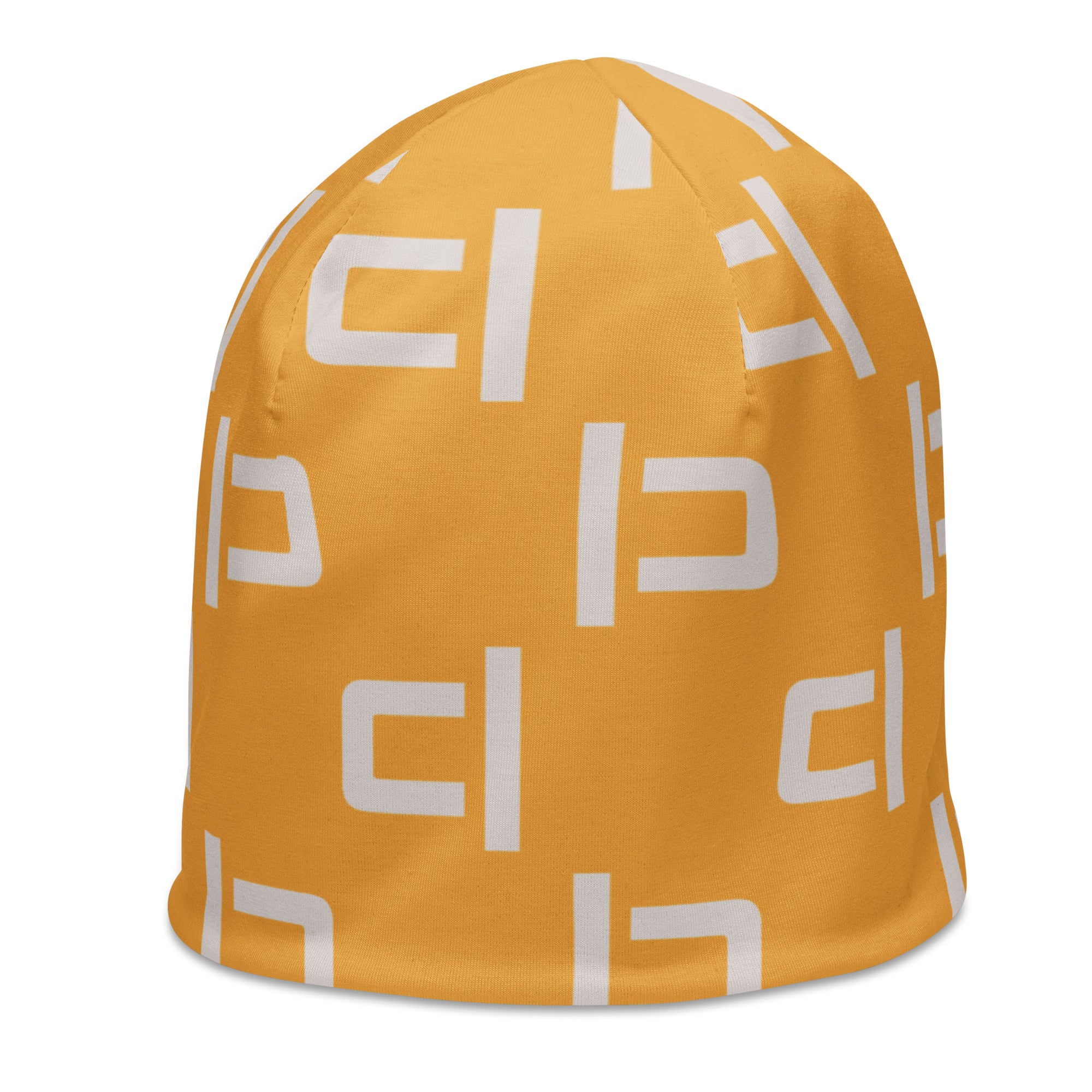 Muted Mustard C&L Staggered Large Logo Beanie by Carl & Lyn left front