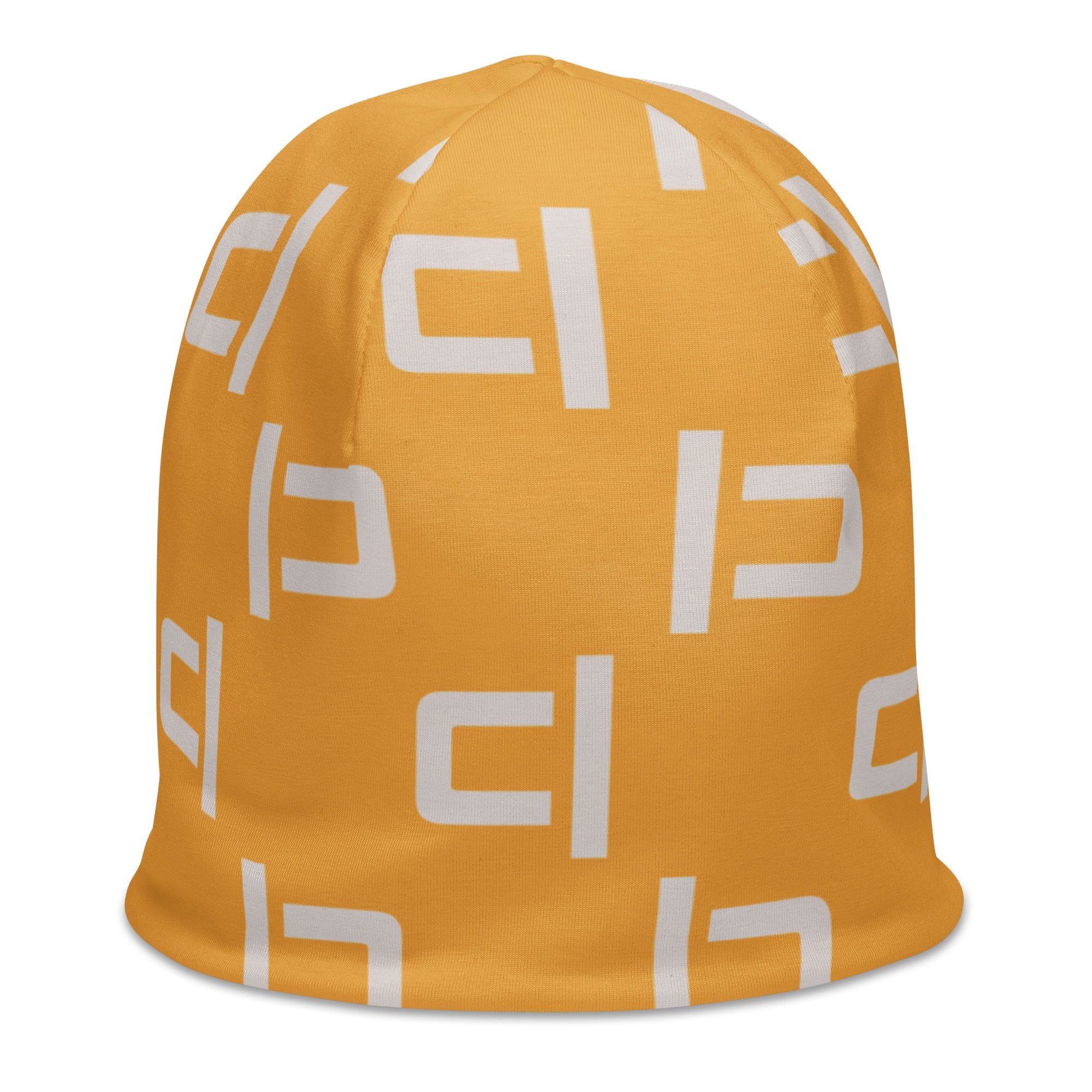 Muted Mustard C&L Staggered Large Logo Beanie by Carl & Lyn right front
