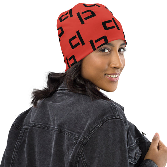 Cinnabar C&L Staggered Large Logo Beanie Beanie by Carl & Lyn right with person wearing