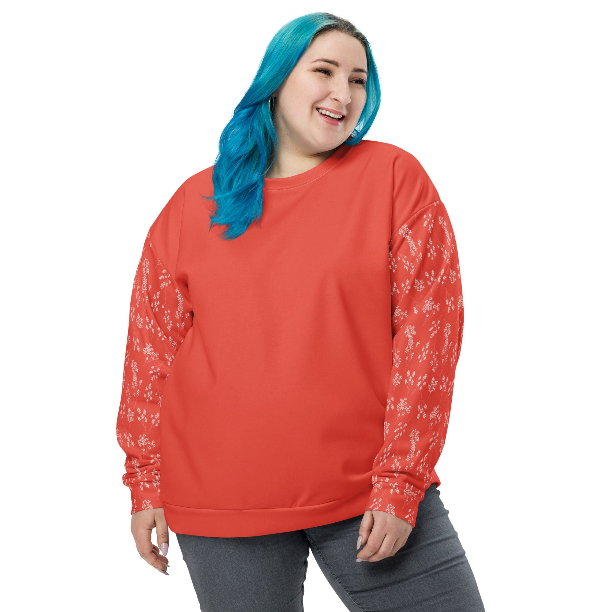 Cinnabar Gossypium - Eco Sweatshirt Sweatshirt by Carl & Lyn front with person wearing jeans and looking left smiling