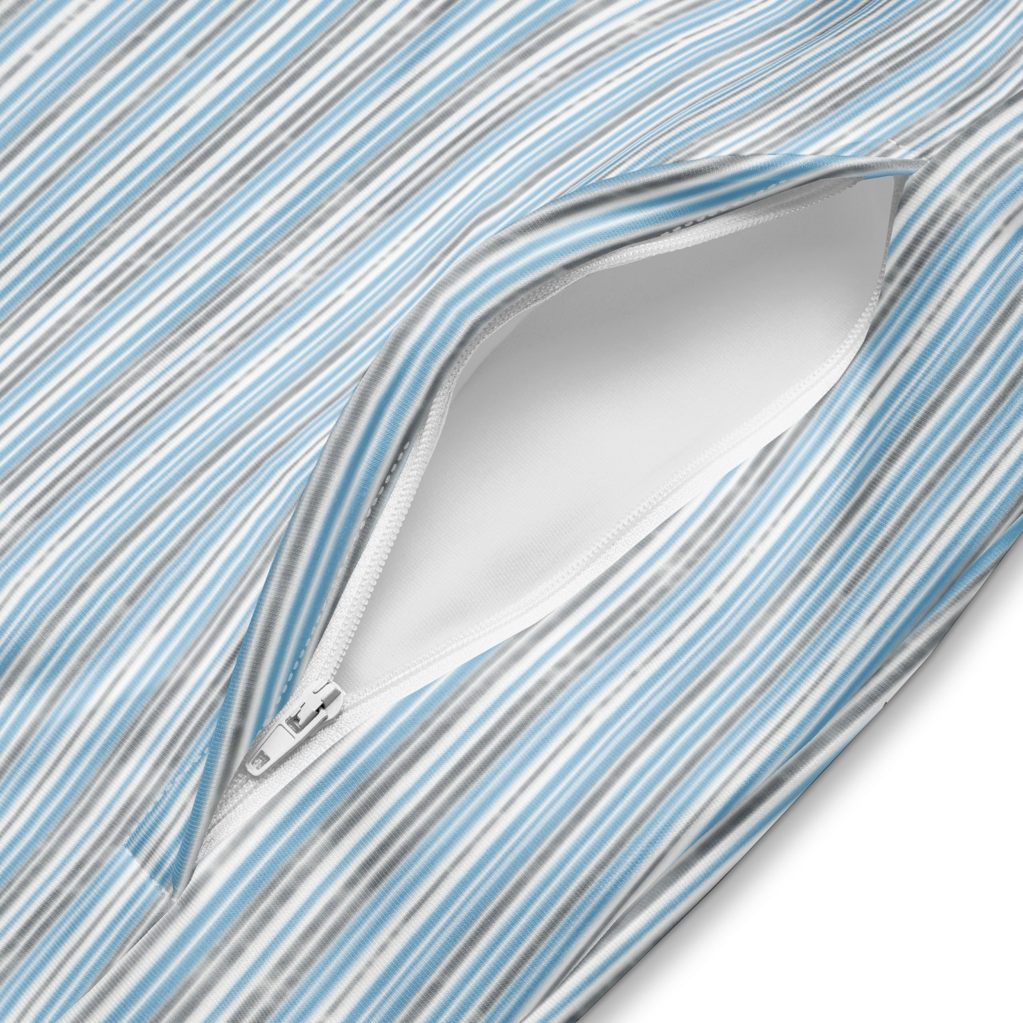 Air Striped Eco Track Jacket Outerwear by Carl & Lyn left front pocket zoomed in to show unzipped pocket revealing interior pocket material