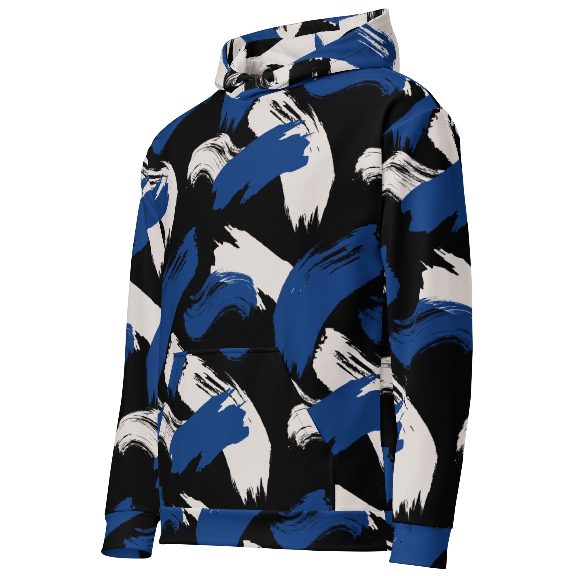 Black w/Cerulean & Cream Strokes - Eco Hoodie Hoodie by Carl & Lyn left front 