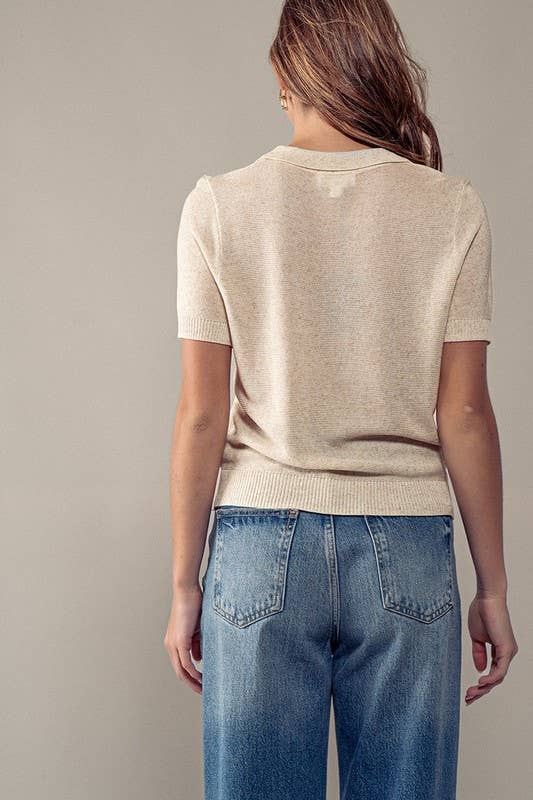 Ribbed Tencel Blend Classic Statement Polo Tee Blouse by Urban Daizy