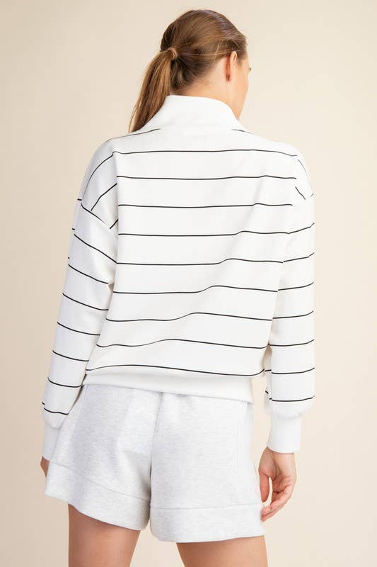 Stripe V-Neck Modal Blend Scuba Jacket/Sweatshirt Sweatshirt by Sunday Morning