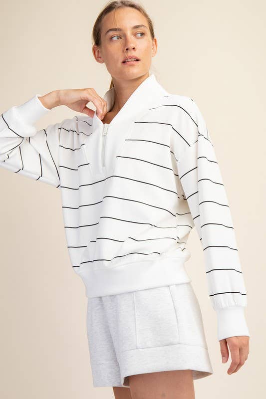 Stripe V-Neck Modal Blend Scuba Jacket/Sweatshirt Sweatshirt by Sunday Morning
