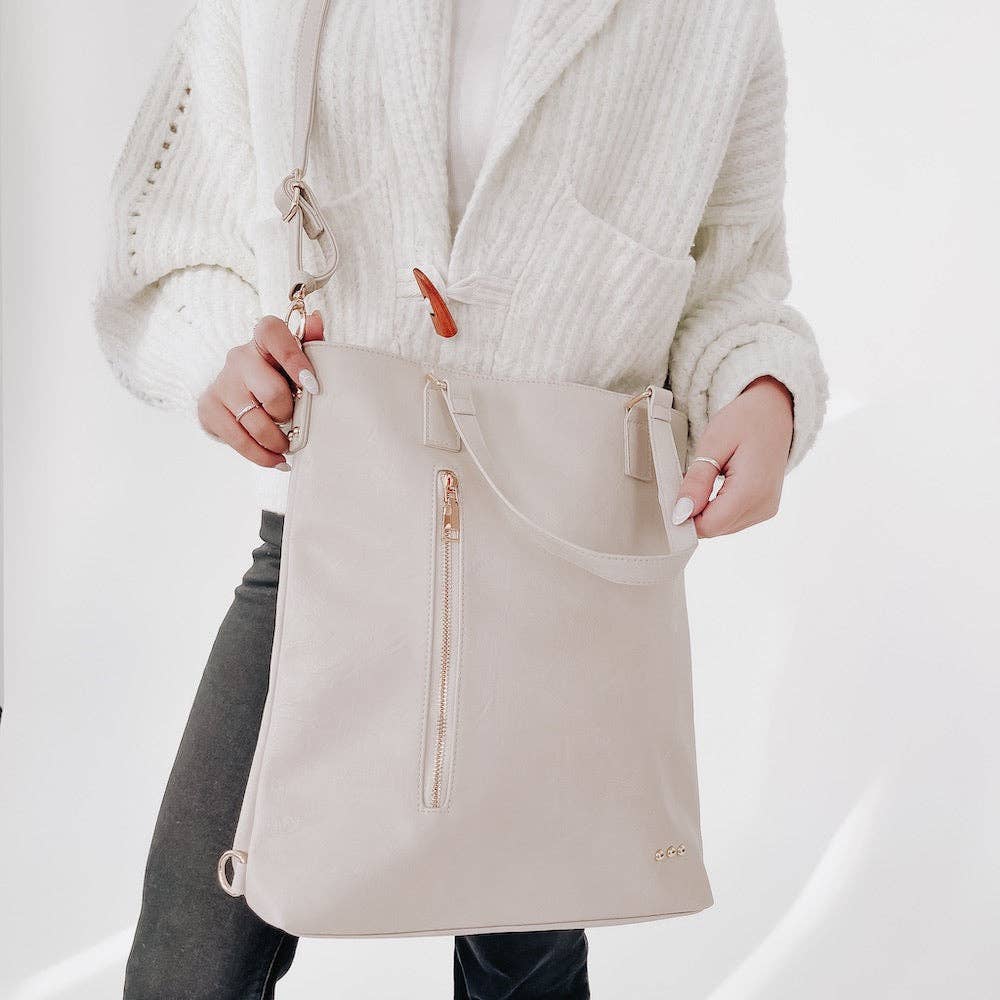 Cream Vegan Upper East Side Backpack & Crossbody Tote Crossbody by Pretty Simple