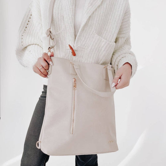 Cream Vegan Upper East Side Backpack & Crossbody Tote Crossbody by Pretty Simple