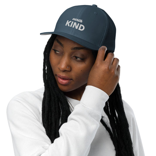 French Navy Earth Kind - Closed-back Trucker Cap Trucker Hat by Carl & Lyn front person wearing