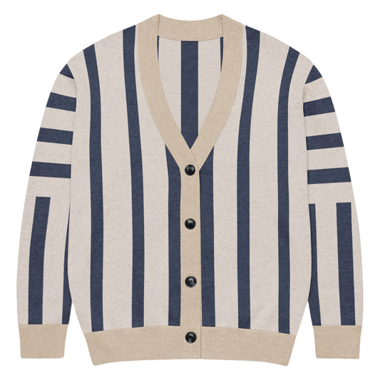 Navy Striped Knitted Cardigan by Carl & Lyn front