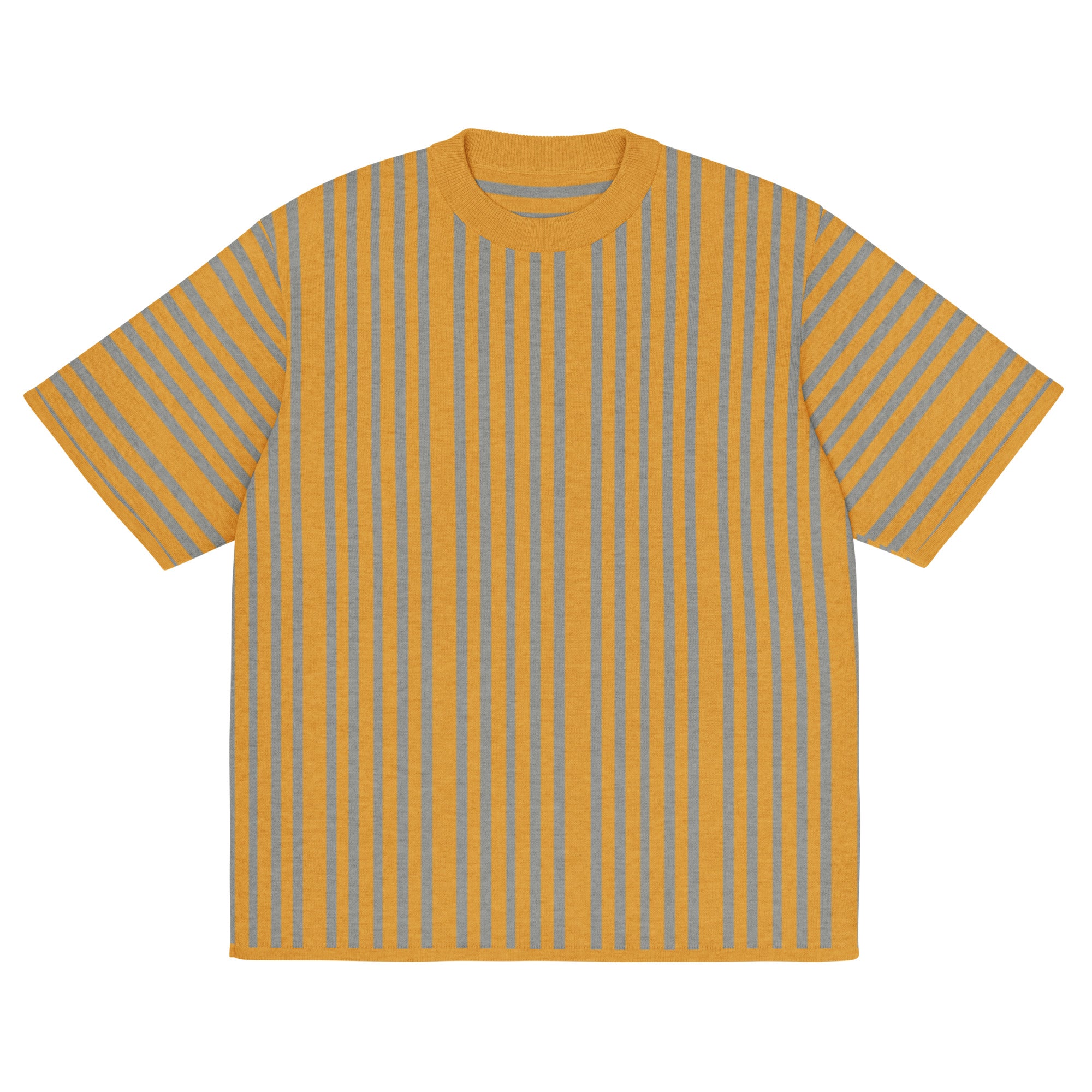 Striped Mustard/Gray Striped Knitted Tee (Unisex) T-shirt by Carl & Lyn front