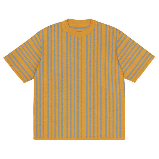 Striped Mustard/Gray Striped Knitted Tee (Unisex) T-shirt by Carl & Lyn front