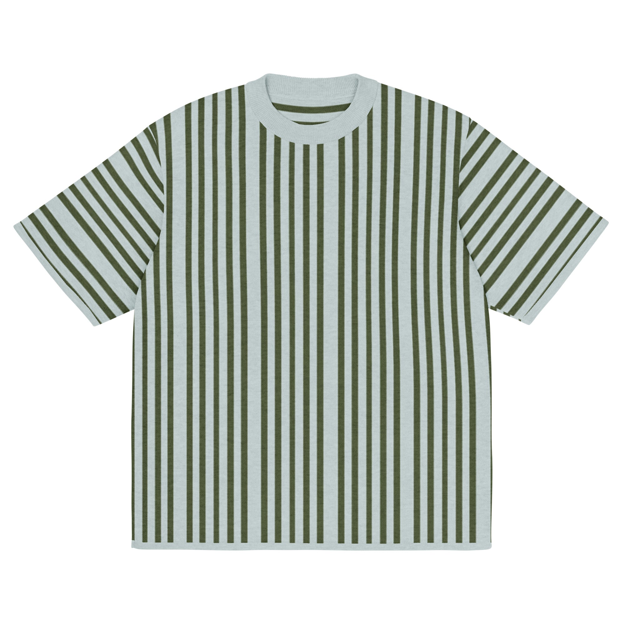 Mist/Olive Striped Knitted Tee T-shirt by Carl & Lyn front
