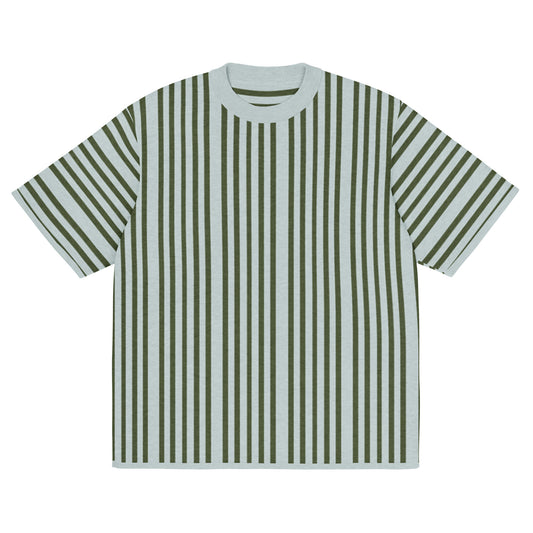 Mist/Olive Striped Knitted Tee T-shirt by Carl & Lyn front
