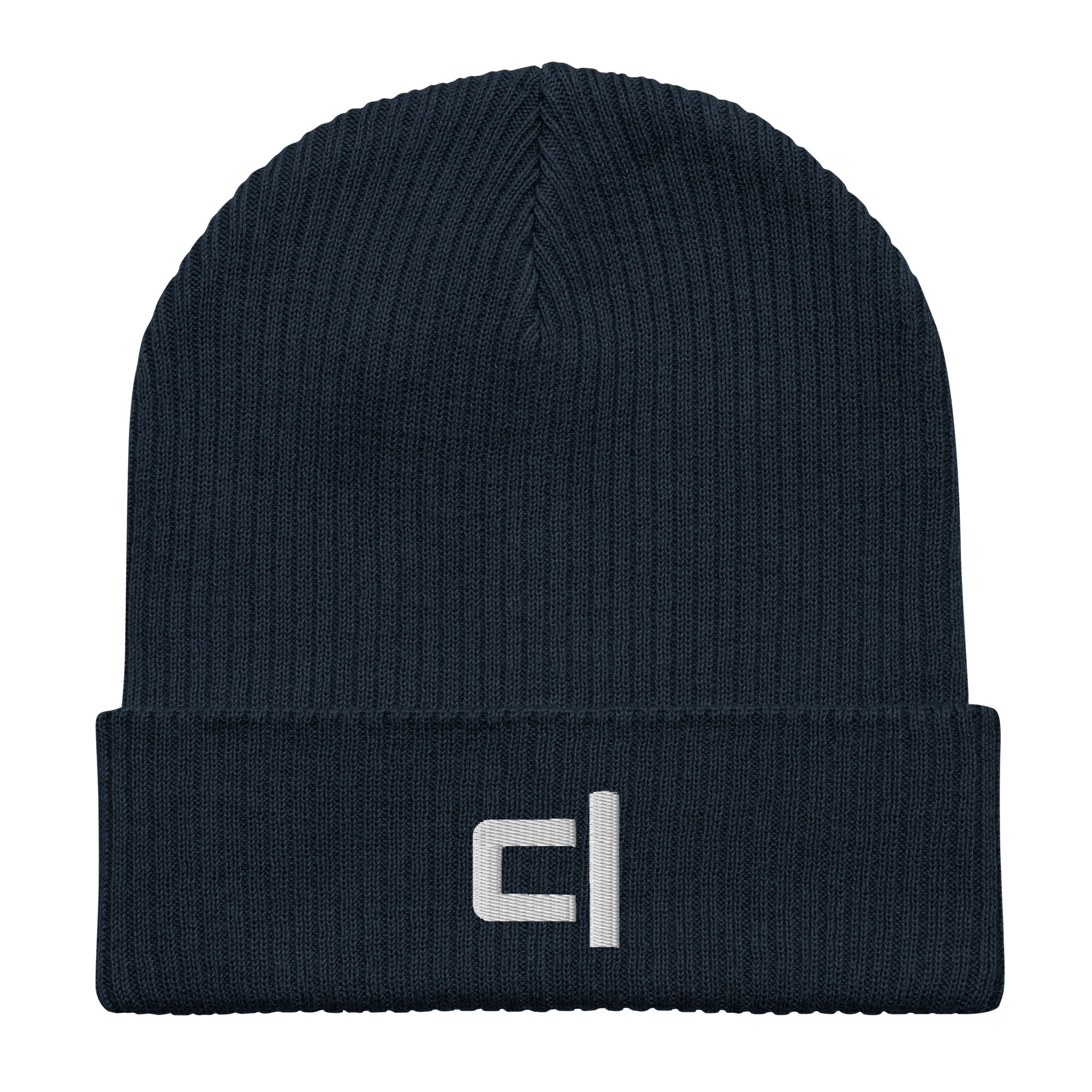 C&L Signature Organic Ribbed Beanie Beanie by Carl & Lyn deep navy front flattened view with embroidered Carl & Lyn logo in white