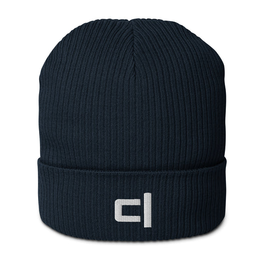 C&L Signature Organic Ribbed Beanie Beanie by Carl & Lyn deep navy front view with embroidered Carl & Lyn logo in white