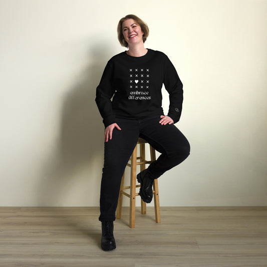 Embrace differences - Eco Sweatshirt Sweatshirt by Carl & Lyn black front person sitting