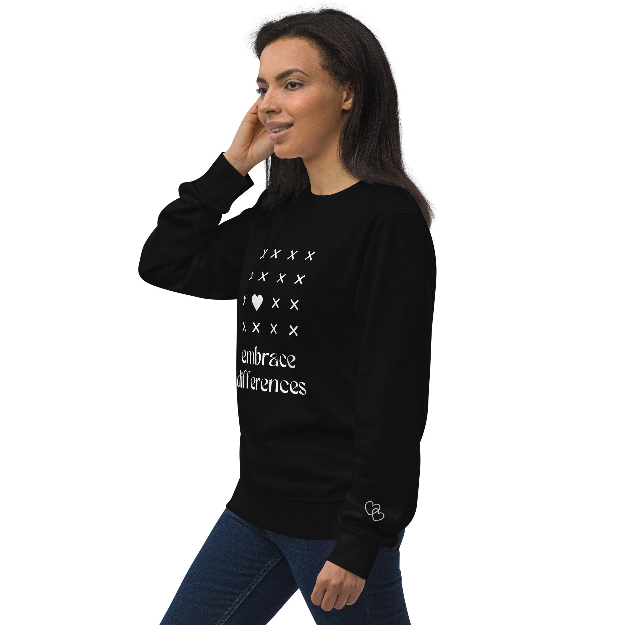 Embrace differences - Eco Sweatshirt Sweatshirt by Carl & Lyn black left side person wearing