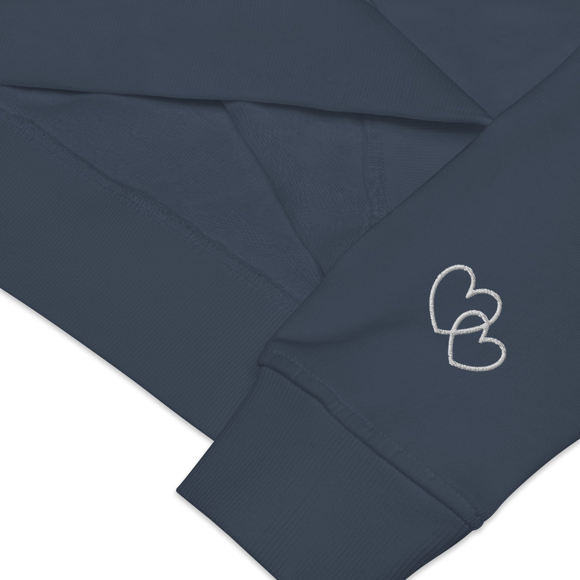 Embrace differences - Eco Sweatshirt Sweatshirt by Carl & Lyn french navy left cuff with embroidery hearts